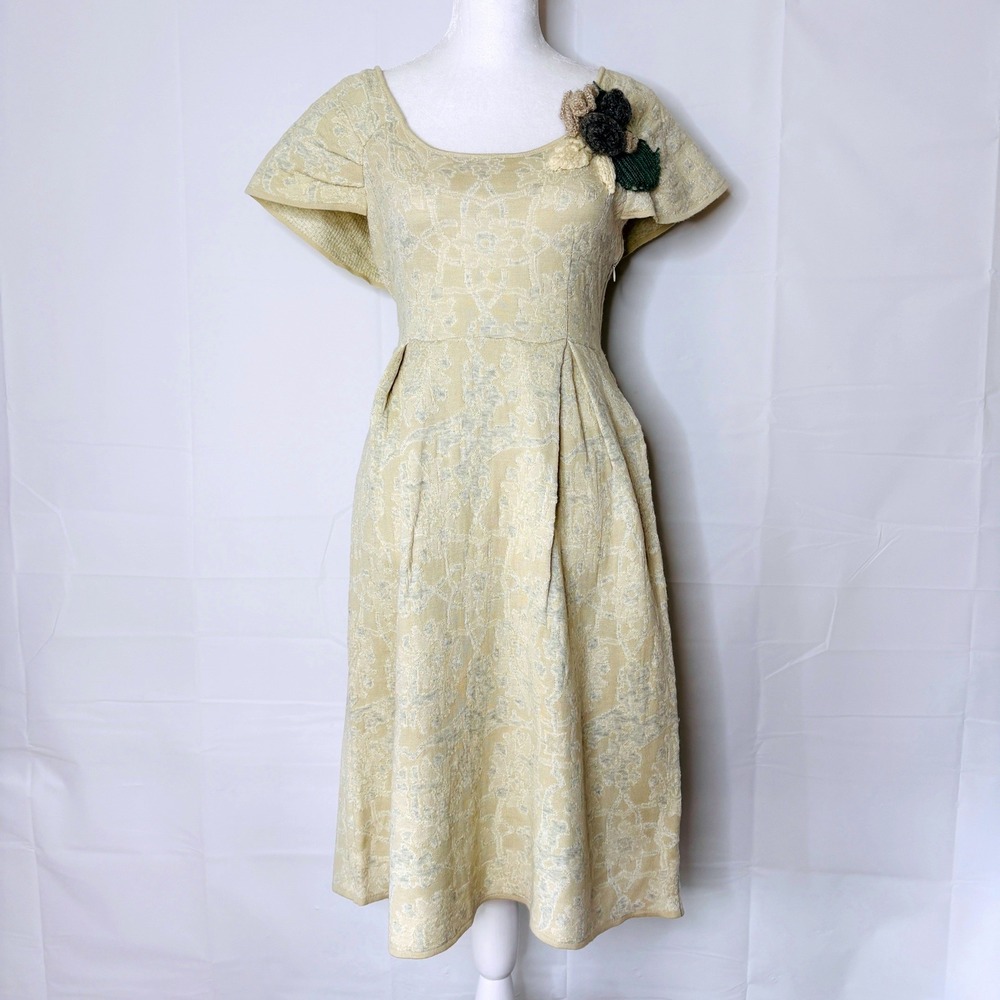 Moth‎ Anthropologie Knit Sweater Dress Crochet Floral Corsage Cottagecore Boho